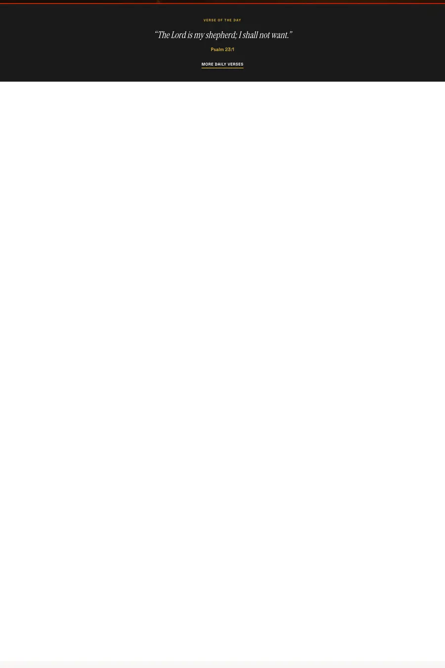 Homepage before the fix, captured without scrolling: a large blank area below the verse of the day where the church finder and stats should be.