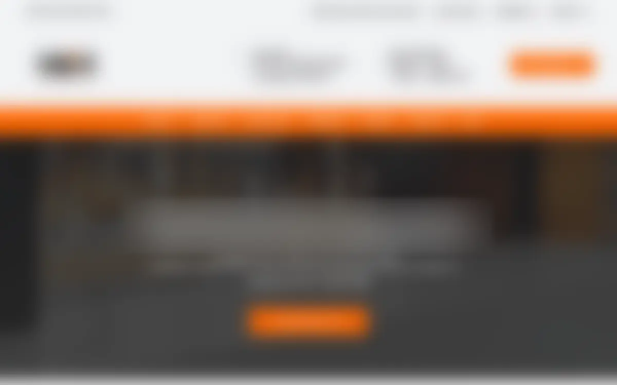 Blurred capture of the client's old homepage: a crowded header with address and hours, an orange menu bar, and a centered headline over a dark photo.
