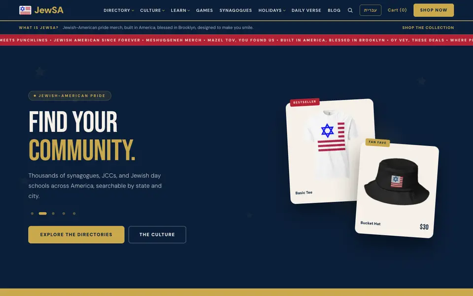JewSA.com homepage, captured live Oct 9, 2026